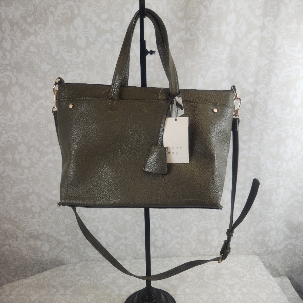 A New Day Olive Green Leather Bag w/ Removable Crossbody Strap